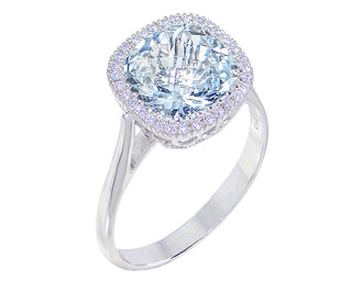 18 Kt White Gold Aquamarine and Diamond Ring