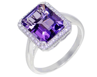18 Kt White Gold Amethyst and Diamond Ring
