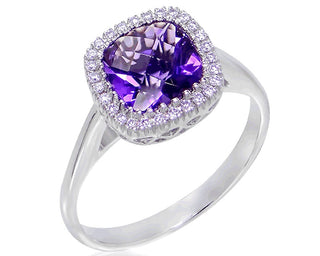 18 Kt White Gold Amethyst and Diamond Ring
