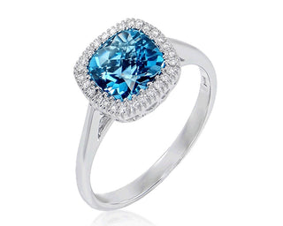 18 Kt White Gold London Blue Topaz and Diamond Ring
