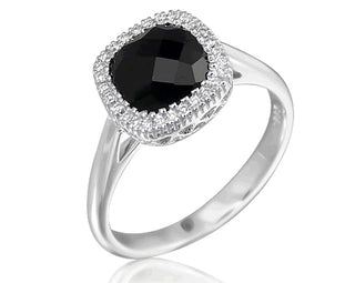 18 Kt White Gold Black Onyx and Diamond Ring