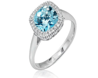 18 Kt White Gold Sky Blue Topaz and Diamond Ring