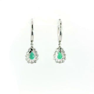 18KT White Gold Emerald and Diamond Earrings