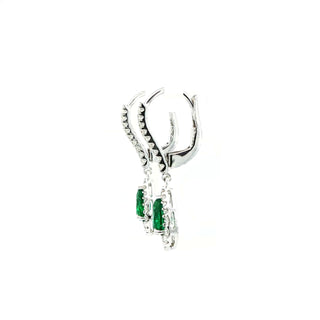 18K WHITE GOLD EMERALD DIAMOND EARRING