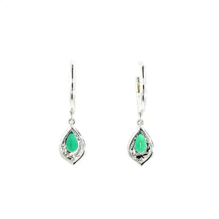 18K WHITE GOLD EMERALD DIAMOND EARRING
