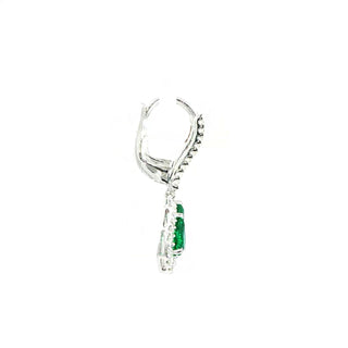 18K WHITE GOLD EMERALD DIAMOND EARRING