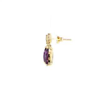 9KT YELLOW GOLD AMETHYST DIAMOND EARRINGS