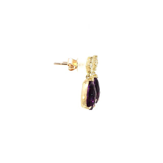 9KT YELLOW GOLD AMETHYST DIAMOND EARRINGS