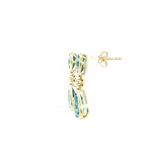 9KT YELLOW GOLD BLUE TOPAZ DIAMOND EARRINGS