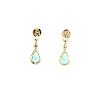 9KT YELLOW GOLD BLUE TOPAZ DIAMOND EARRINGS