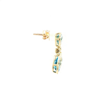 9KT YELLOW GOLD BLUE TOPAZ DIAMOND EARRINGS
