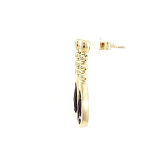 9KT YELLOW GOLD AMETHYST DIAMOND EARRING