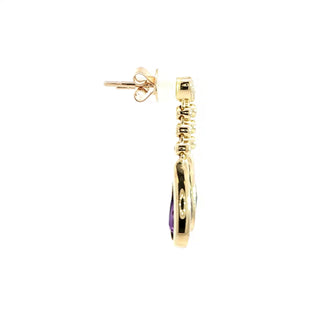 9KT YELLOW GOLD AMETHYST DIAMOND EARRING