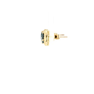 9KT YELLOW GOLD BLUE TOPAZ DIAMOND EARRINGS