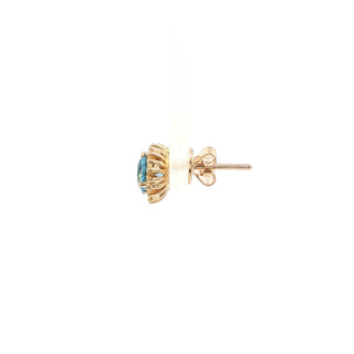 9KT YELLOW GOLD BLUE TOPAZ DIAMOND EARRING