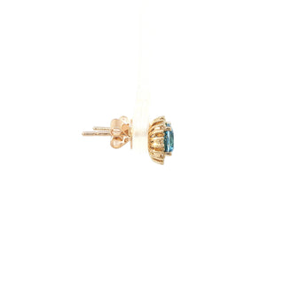 9KT YELLOW GOLD BLUE TOPAZ DIAMOND EARRING