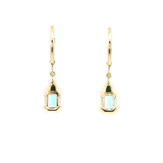 9KT YELLOW GOLD BLUE TOPAZ DIAMOND EARRING