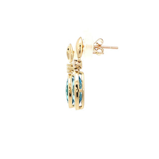 9KT YELLOW GOLD BLUE TOPAZ DIAMOND EARRING