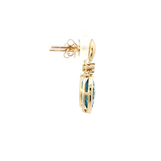9KT YELLOW GOLD BLUE TOPAZ DIAMOND EARRING