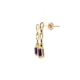 9KT YELLOW GOLD AMETHYST DIAMOND EARRING