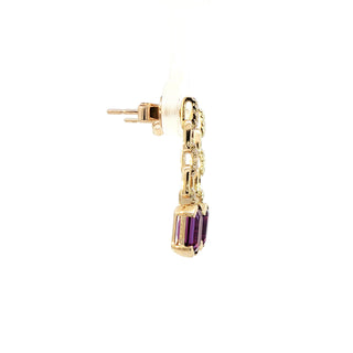 9KT YELLOW GOLD AMETHYST DIAMOND EARRING