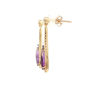 9KT YELLOW GOLD AMETHYST DIAMOND EARRING