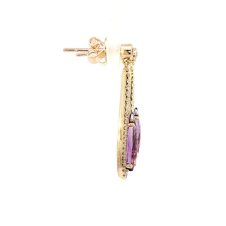 9KT YELLOW GOLD AMETHYST DIAMOND EARRING