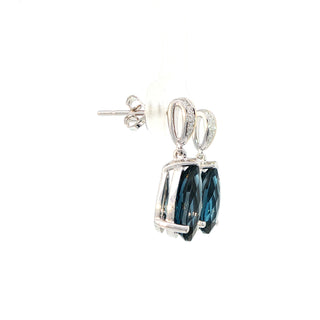 9KT WHITE & YELLOW GOLD LONDON BLUE TOPAZ DIAMOND EARRINGS