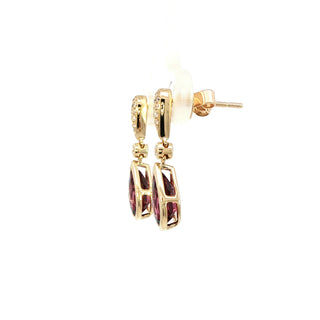 9KT YELLOW GOLD RHODOLITE DIAMOND EARRING