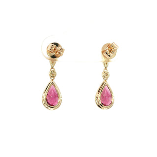 9KT YELLOW GOLD RHODOLITE DIAMOND EARRING
