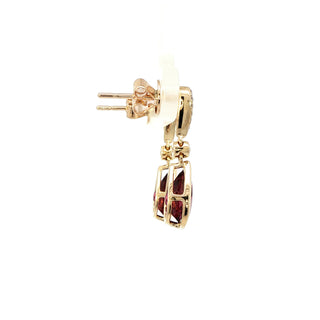 9KT YELLOW GOLD RHODOLITE DIAMOND EARRING
