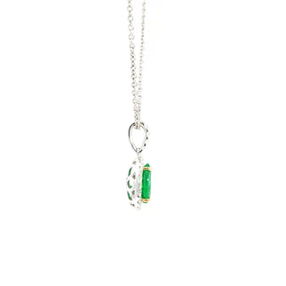 18K WHITE YELLOW GOLD EMERALD DIAMOND PENDANT