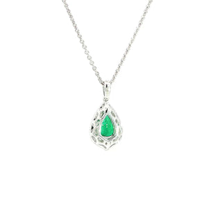 18KT WG DIAMOND AND EMERALD PENDANT
