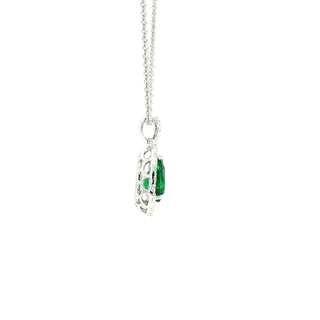18KT WG DIAMOND AND EMERALD PENDANT