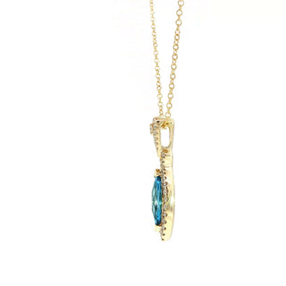 9KT YELLOW GOLD BLUE TOPAZ DIAMOND PENDANT