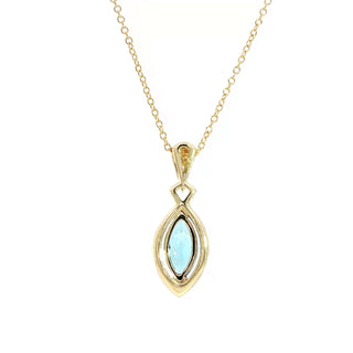 9KT YELLOW GOLD BLUE TOPAZ DIAMOND PENDANT