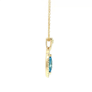 9KT YELLOW GOLD BLUE TOPAZ DIAMOND PENDANT