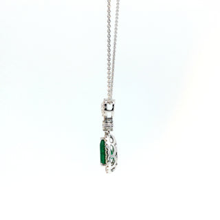 18K WHITE GOLD EMERALD DIAMOND PENDANT