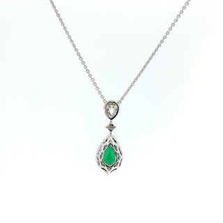 18K WHITE GOLD EMERALD DIAMOND PENDANT