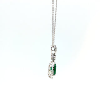 18K WHITE GOLD EMERALD DIAMOND PENDANT