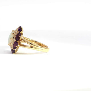 18K YELLOW GOLD OPAL AMETHYST DIAMOND RING