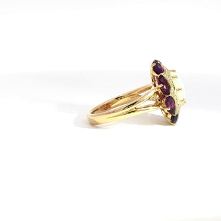 18K YELLOW GOLD OPAL AMETHYST DIAMOND RING