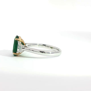 PLATINUM + 18K YELLOW EMERALD DIAMOND RING