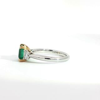 PLATINUM + 18K YELLOW EMERALD DIAMOND RING