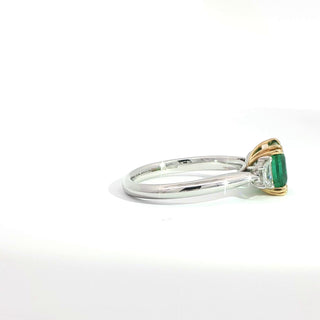 PLATINUM + 18K YELLOW EMERALD DIAMOND RING