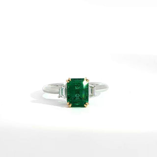 PLATINUM + 18K YELLOW EMERALD DIAMOND RING