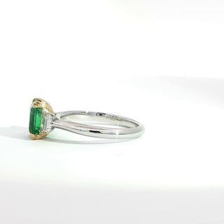 PLATINUM + 18K YELLOW EMERALD DIAMOND RING