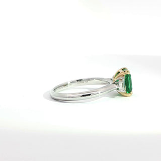 PLATINUM + 18K YELLOW EMERALD DIAMOND RING