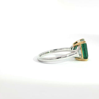 PLATINUM + 18K YELLOW EMERALD DIAMOND RING