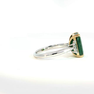 PLATINUM + 18K YELLOW EMERALD DIAMOND RING